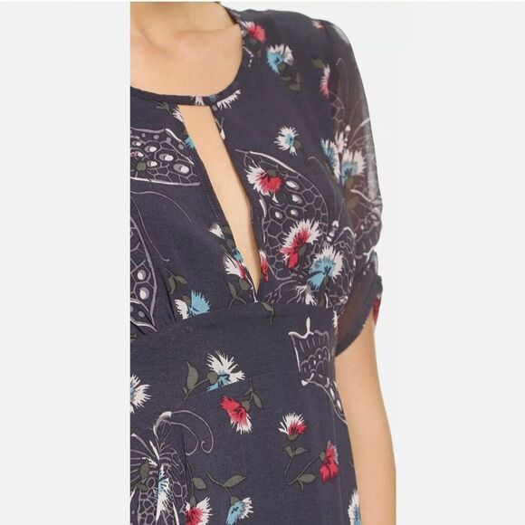 Free People 2 XS Bonnie Dress Floral CottageCore Blue Fit Flare Boho Coquette - Picture 4 of 15